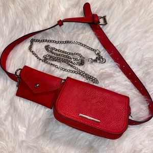 🛑SOLD Aldo Red Belt Bag/crossbody w/ silver chain